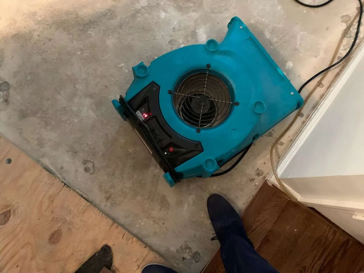 Air mover drying subfloor during Commercial Water Damage Restoration in Erlanger