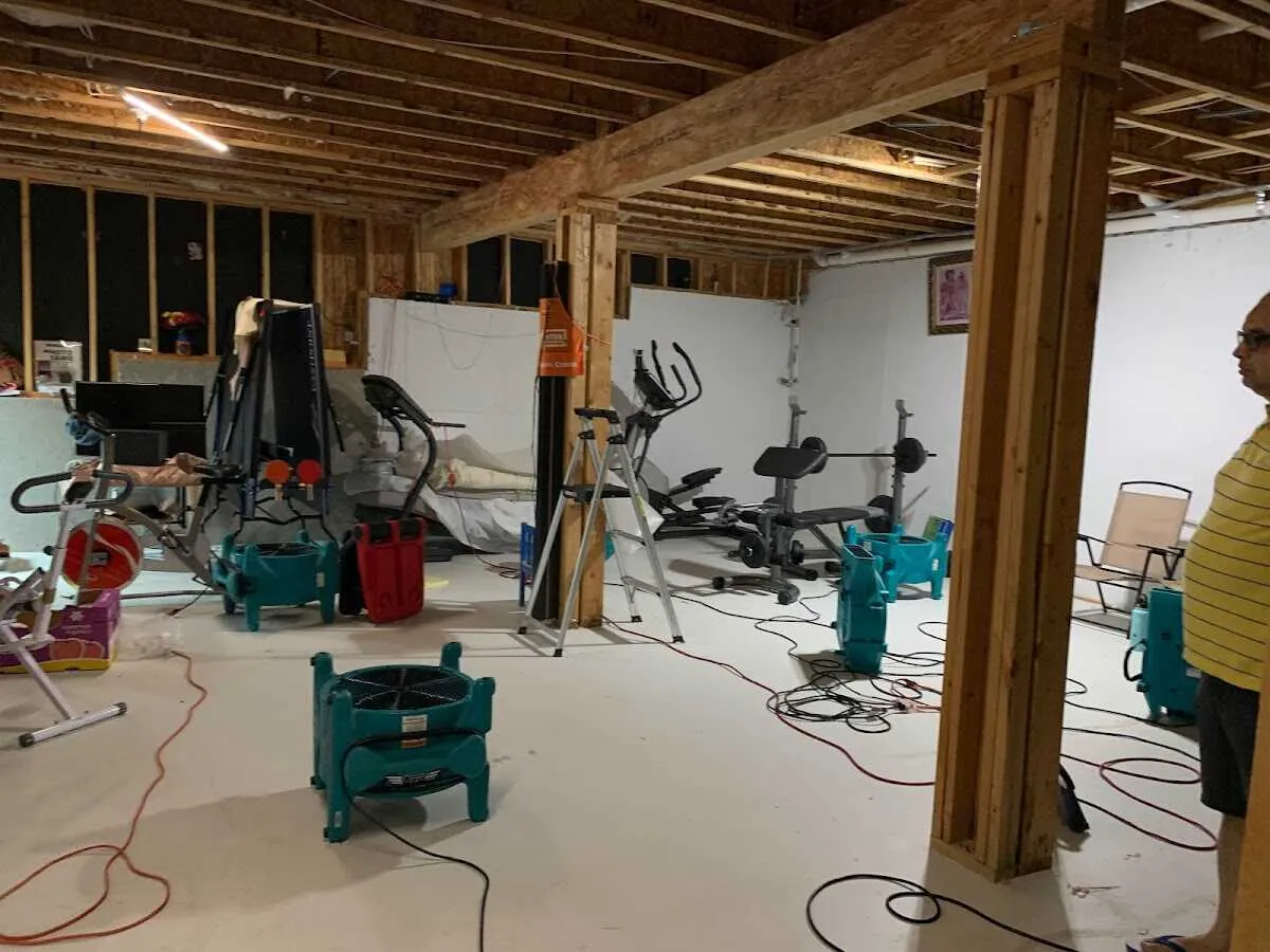 Basement drying equipment setup for Contents Cleaning & Restoration in Erlanger