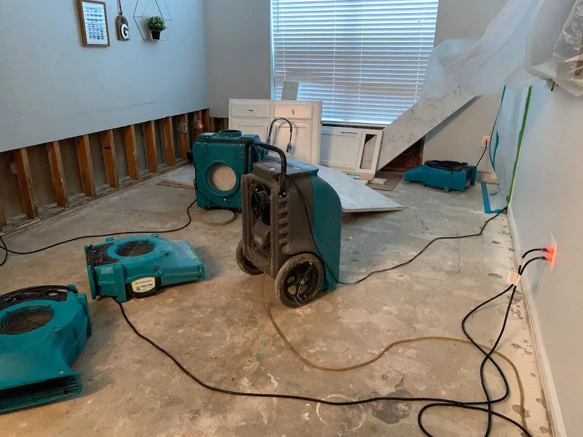 Dehumidifier in flood-cut room for Water Damage Restoration in Erlanger